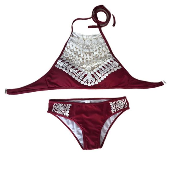 

women's bikini set padded beautiful lace two piece swimsuit push swimwear bathing suit size (red)