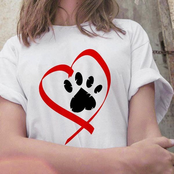 

And Women Summer Watercolor Men Tops Dog Paw Print Casual White Short Sleeve Camisas Mujer, White;black