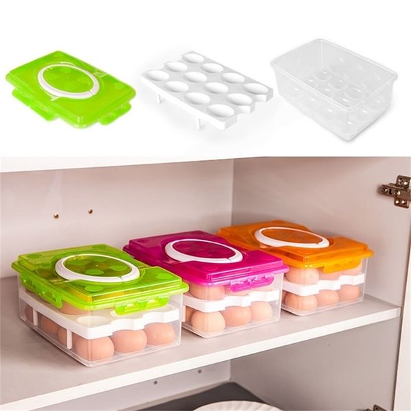 24 Grid Egg Box Contenitore per alimenti Organizzatore Comode scatole di immagazzinaggio Doppio strato Durevole Multifunzionale Crisper Prodotti da cucina 210922