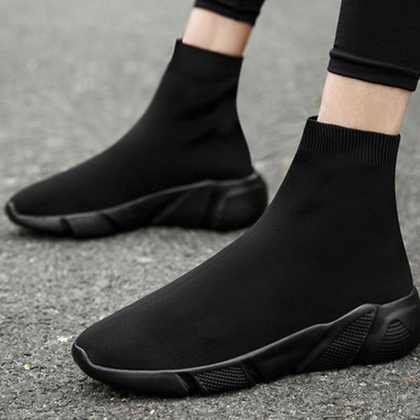 

boots plus size socks shoes breathable high-women fashion sneaker stretch fabric slip-on casual 45 46 2021, Black