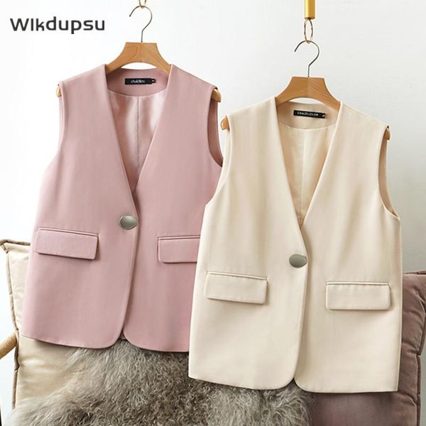 

women's vests vest woman simple v-neck casual solid color khaki black pink sleeveless female 2021 spring autumn trendy fashion waistcoa, Black;white