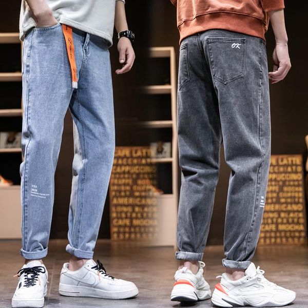 

men's trousers jeans loose harem pants four seasons cropped trousers plus size long pants for men, Blue