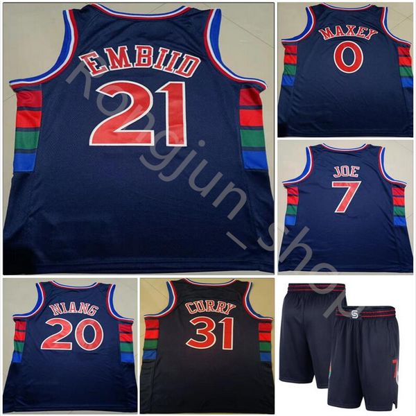 

stitched men 2021-2022 city nacy joel embiid 21 jerseys basketball seth curry 31 georges niang 20 tyrese maxey 0 isaiah joe 7 edition jersey, Black;red