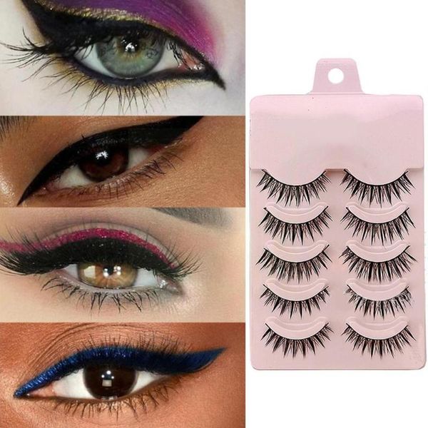 

false eyelashes 5pairs and eyelid line stick eyeliner eye reusable waterproof lazy stickers useful makeup tools nat m2j0