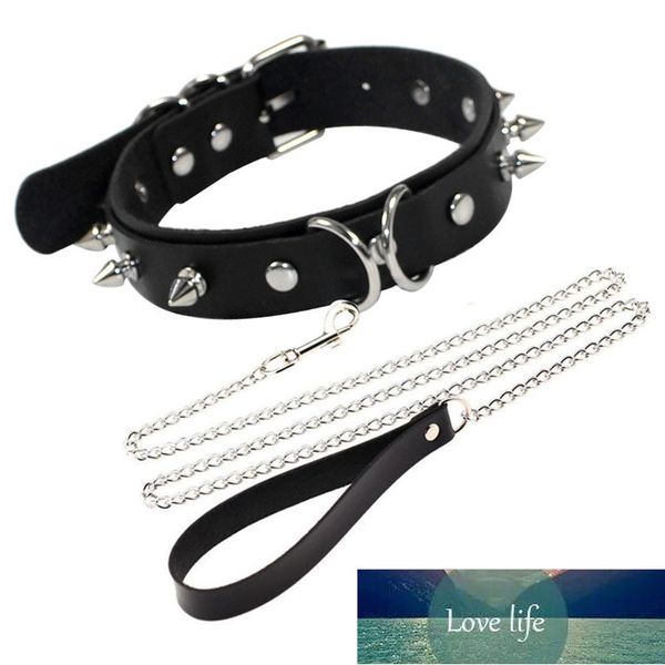 Damen Mann Dunkelschwarz Punk Gothic Wind Sexy Niete Alternative Metall Sklave PU Leder Halsband Zugseil BDSM Bondage Halskette