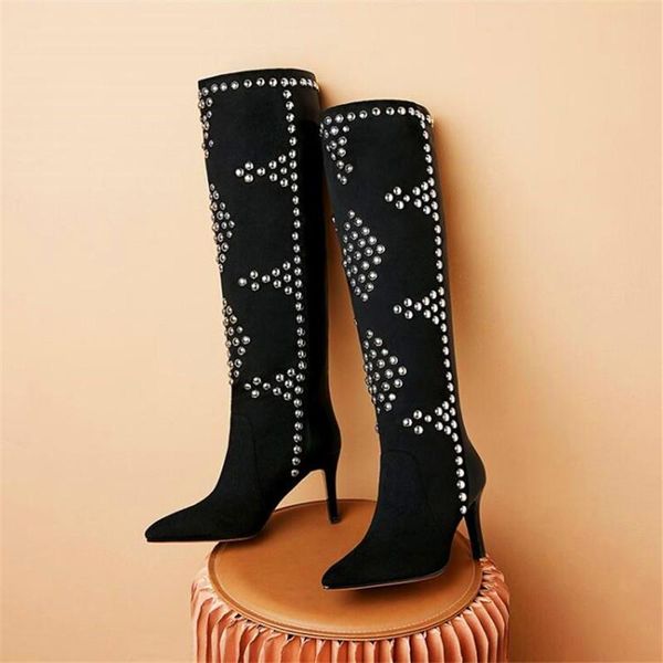 

boots winter women's high-heeled fashion sequined pointed stiletto black