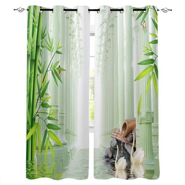 

curtain & drapes bamboo swan pillar water surface stone windows curtains living room bedroom kitchen children window treatments
