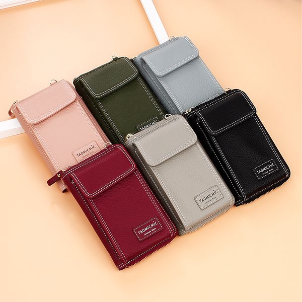 

2020 womens wallet leather ladies long clutch bag large capacity mobile wallet zipper shoulder messenger bag carteira feminina, Red;black