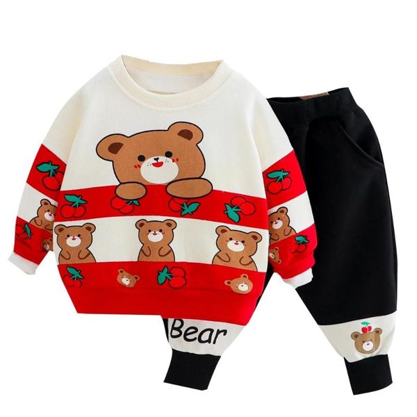 

clothing sets 2021spring baby girls cartoons bear clothes set toddler boys printing tracksuit costumes casual children cotton suits, White