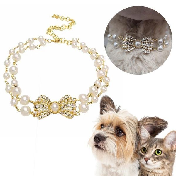 

cat collars & leads pet necklace double bow-knot decorative dog collar leash chain puppy small dogs decoration