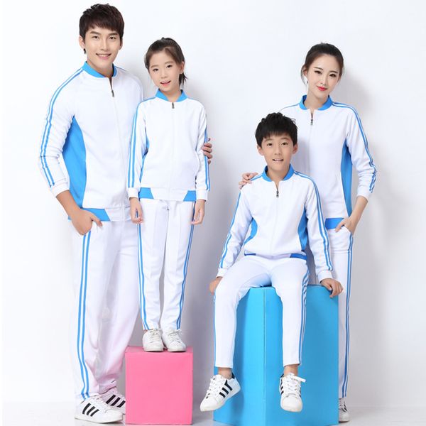 

spring autumn leisure sports suit men's and women's long sved et class school uniform zipper sweater printing, Gray