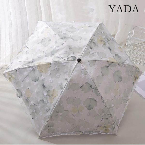 

umbrellas yada 2021 ins lace leaves pattern mini pocket parasol 5-folding rain for women uv plant umbrella ys200202