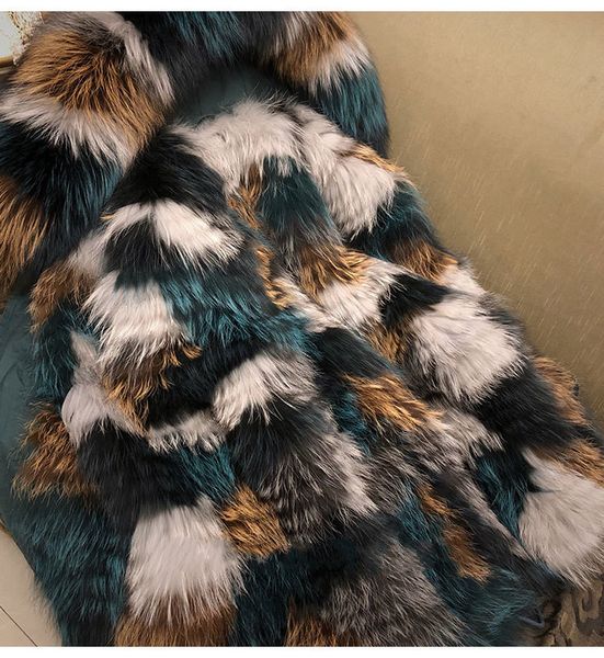 Негабаритный енот Furs Trument Женщины Parka MMI Бренд Blue Cyan Черно-коричневый Белый Многоцветный Многоцветный Мех Лисина Малахита Зеленый Холст Мини Куртка