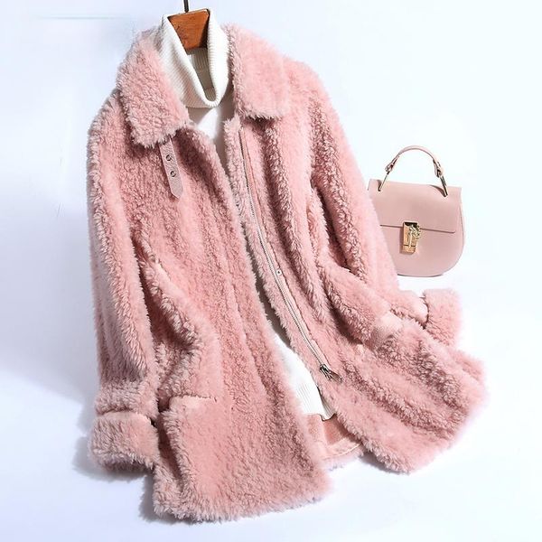 

women's fur & faux 2021 women autumn winter natural coat lady genuine sheep shearing wool outerwear female thicken warm real jackets k4, Black
