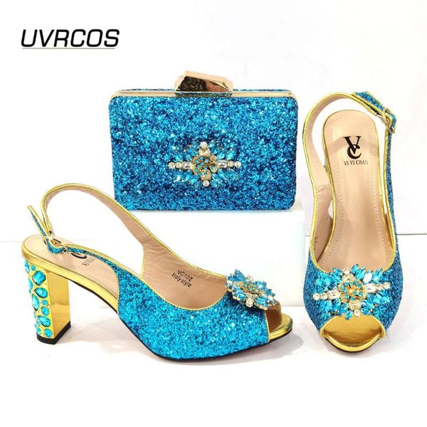 

dress shoes italian design 2021 arrival nigerian crystal amd appliques decoration style sky blue color women and bag set for party, Black