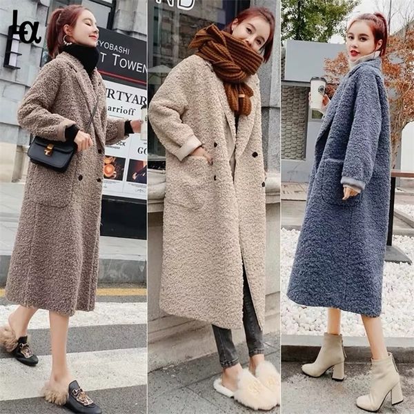 

luck a cashmere coat parka female sheep sheared jacket long female fur coat lamb hair autumn warm plus size women coat 210222, Black