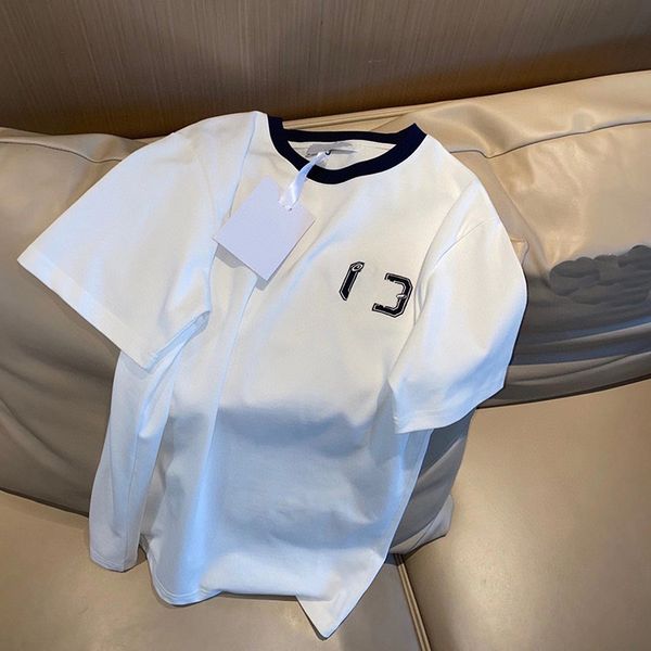 

luxury design summer simple letter embroidery contrast round neck short sleeve women's casual loose thin t-shirt d121369, White