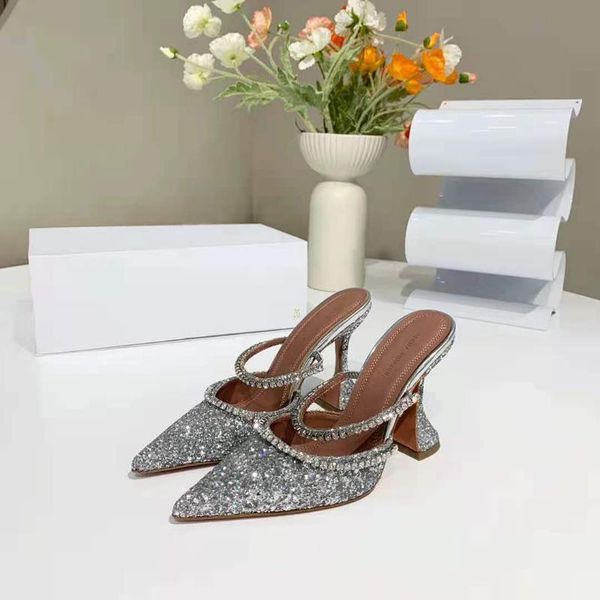 

slippers season women shoes am gilda 95 glitter mules crystal silver fashion sandals, Black