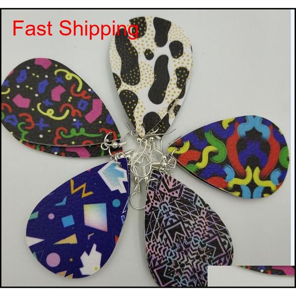 

unique design cut out rose floral print leather teardrop earrings for women tea qylwcj bdefashion, Silver