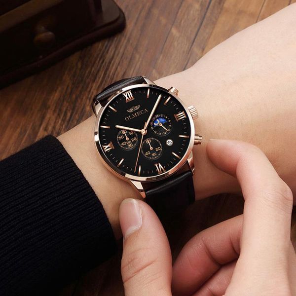 

men watches men's dress watch leather quartz waterproof clock chronograph wristwatch relogio masculino, Slivery;brown
