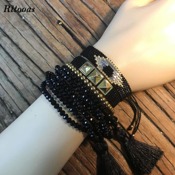 

charm bracelets rttooas crystal beads tassel bracelet women fashion miyuki evil eye friendship clothing jewelry accessories gifts, Golden;silver