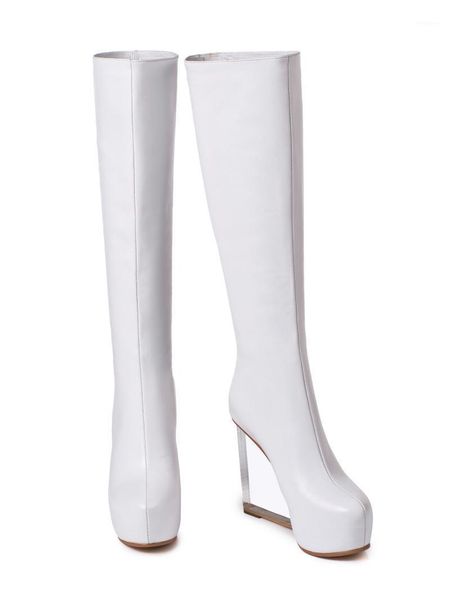 

boots original intention fashion women over knee platform white black wedge heels zip round toe shoes woman size 3-9.51