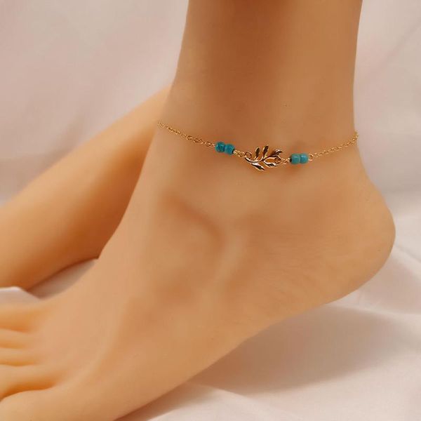

anklets vintage green leaf anklet beads for women fashion sandal ankle bracelet foot jewelry accessories, Red;blue
