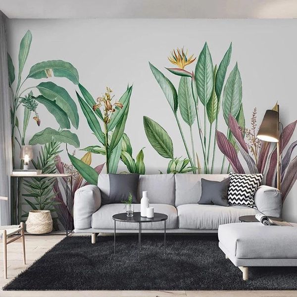 

wallpapers custom murals 3d self adhesive wallpaper modern hand painted tropical plants living room tv bedroom background wall stickers