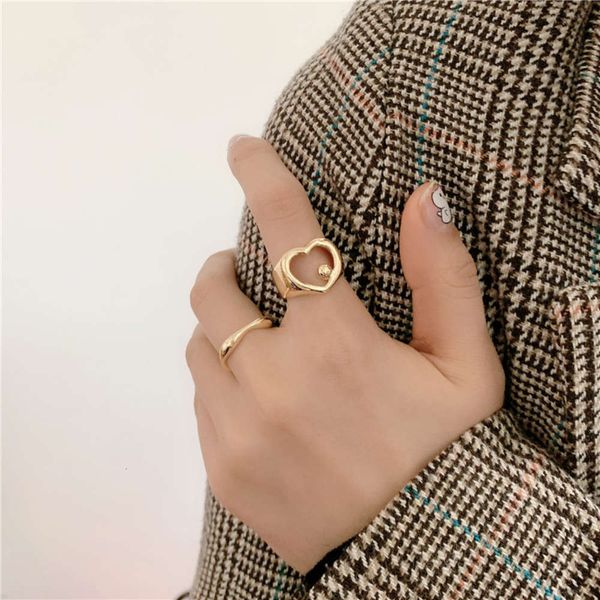 

hbp fashion korean love hollow simple geometry female peach heart ring set, Silver