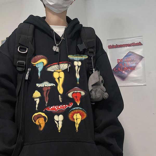 

women's hoodies & sweatshirts y2k gothic casual mushroom woman hoodie sweatshirt 90 street style harajuku retro print women pullovers, Black