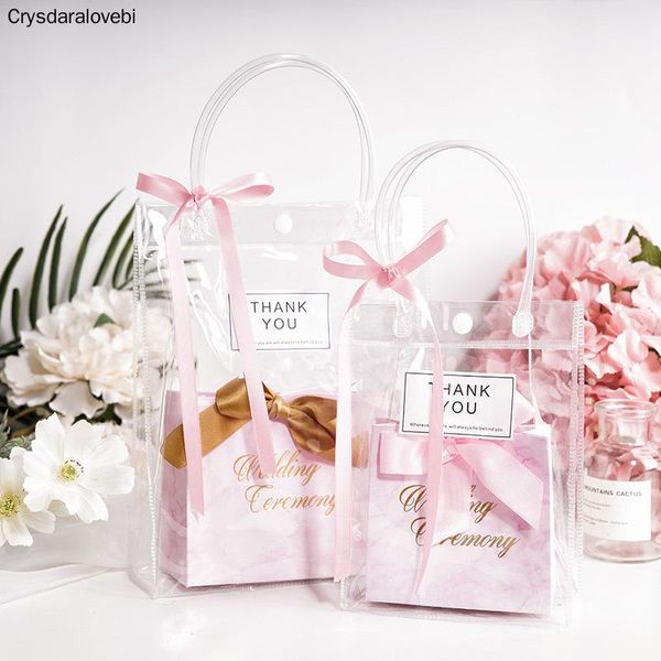 

gift wrap pink theme pvc bags with ribbons and tags wedding favors party supplies tote bag shopping jelly christmas thanksgiving