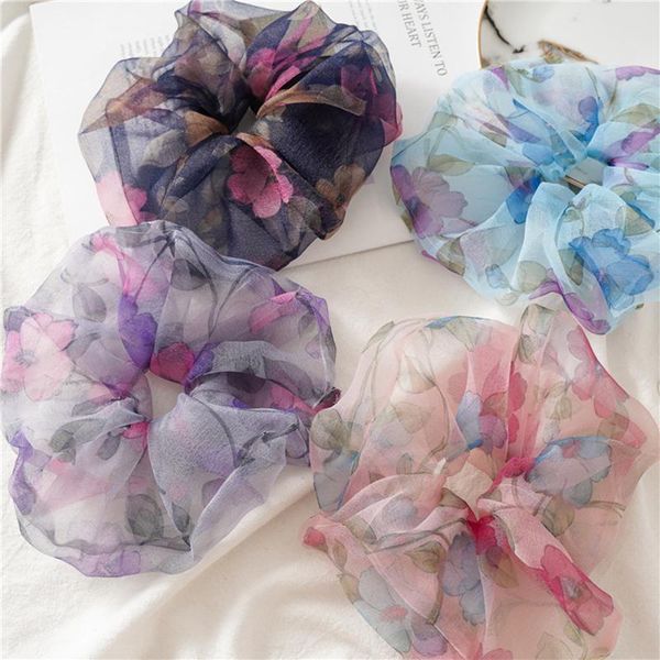 

hair accessories arrival organza sheer scrunchies floral print fashion ponytail holder elestic tie for women party