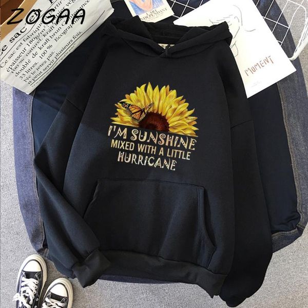 

men's hoodies & sweatshirts zogaa spring products thick hooded sweatshirt sunflower print harajuku student hoodie hip hop casual, Black