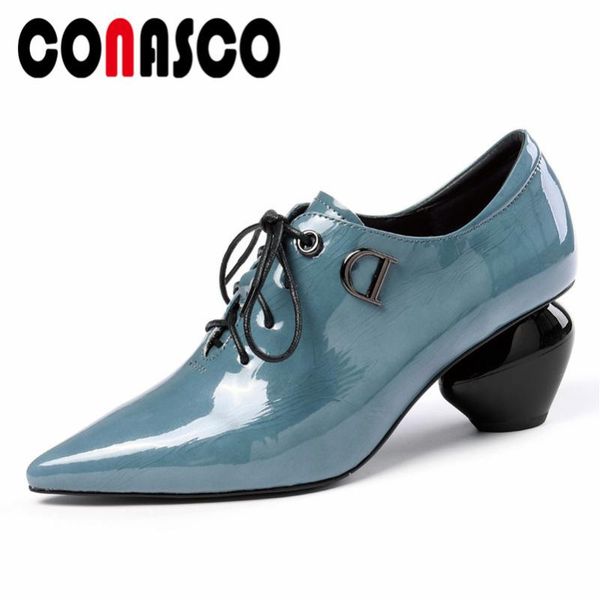 

dress shoes conasco 2021 spring summer arrival women pumps genuine leather pointed toe high heels casual single woman office, Black