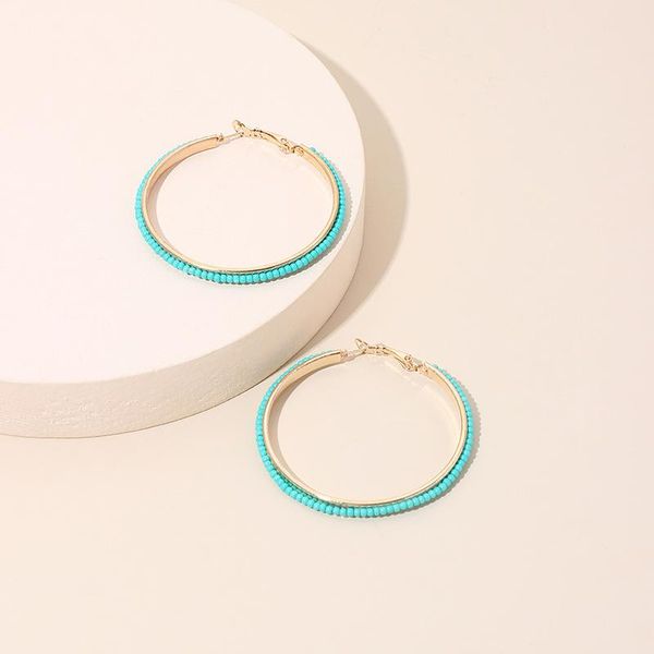 

hoop & huggie european and american fashion ethnic style color rice bead earrings female ins tide bohemian remperament round, Golden;silver