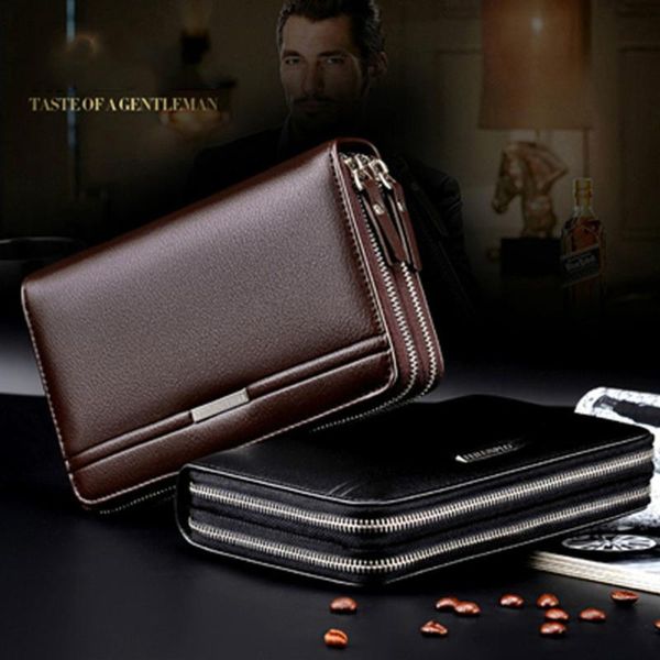 

wallets men's wallet men female clutch coin purse card holder zipper long money credit bags pu clip handbag, Red;black
