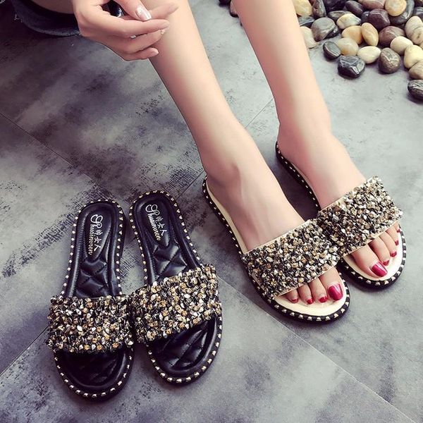 

slippers women flip flops peep toe sandals glitter platform comfortable summer 3289, Black