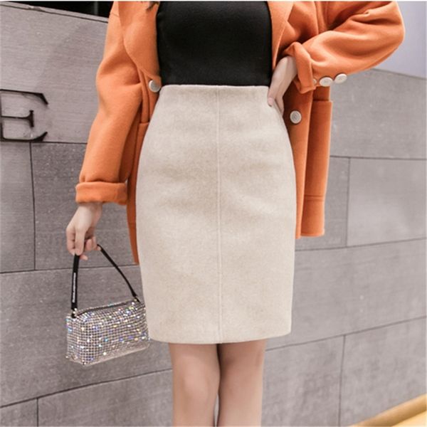 

neophil winter black thick woolen mini pencil skirts women casual slim high waist ladies office work wear wool saias s9221 210311
