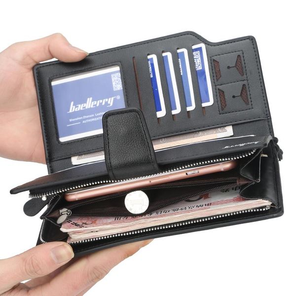 

wallets baellerry men long style card holder male purse zipper large capacity brand pu leather wallet for, Red;black