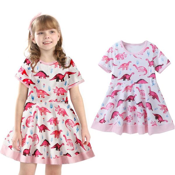 

girl's dresses 2021 dinosaurs kids for girls cotton cartoon baby short sleeve dress little clothes vestido niÃ±a, Red;yellow