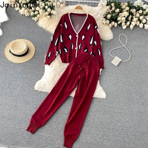 

women's two piece pants joinyouth vintage knitted sets women loose wild cardigan jacket slim leggings solid color trousers comfortable, White