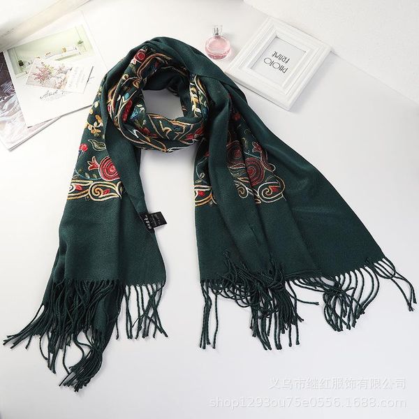 

scarves scarf female retro ethnic spring autumn all-match thin sun protection foulard imitation cashmere travel shawl embroidered cape, Blue;gray