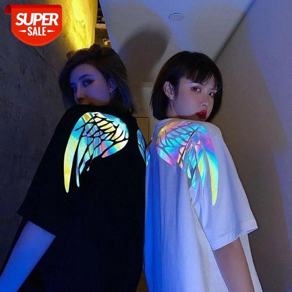 

couples punk gothic t-shirt women clothes 2020 summer korean loose cotton reflective short-sleeved fashion tshirt men and women #zr9b, White