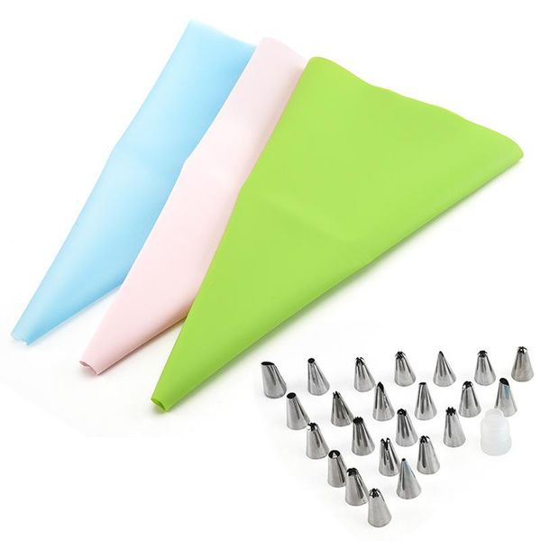 

baking & pastry tools 25pcs silicone bag tips kitchen diy icing piping cream nozzles set fondant cake decorating