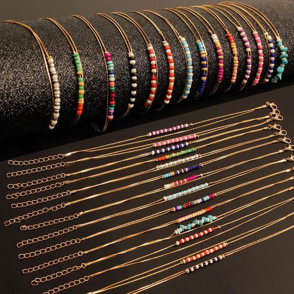 

anklets bohemian natural broken stone anklet for women fashion simple colorful metal chain barefoot ankle bracelet party gift jewelry, Red;blue