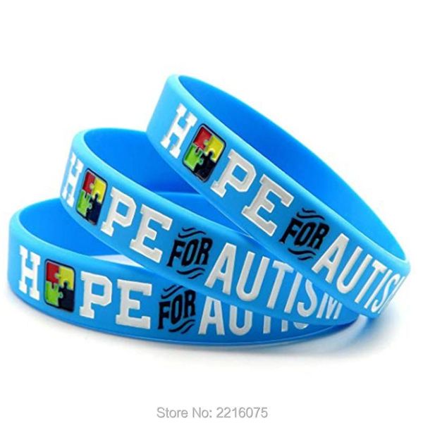 

cuff 100pcs skyblue autism alert sport motivational silicone wristband bracelet bangle for man woman, White