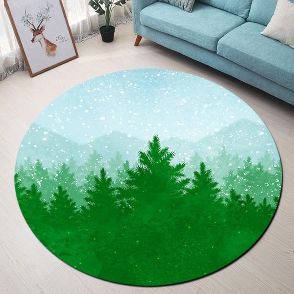

bath mats green spruce forest snow cartoon round carpet children play tent floor mat kids room home christmas decoration soft rugs