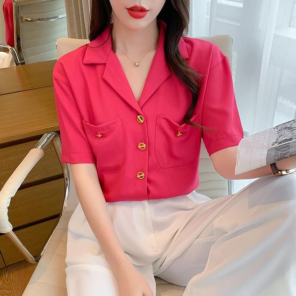 

women's blouses & shirts korean shirt chiffon for women short sleeve female v-neck vintage blouse 2021 woman, White