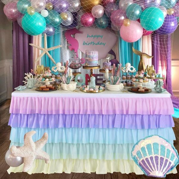 

5 layer table skirt wave desk skirt party supplies for wedding birthday home decors (colorful)