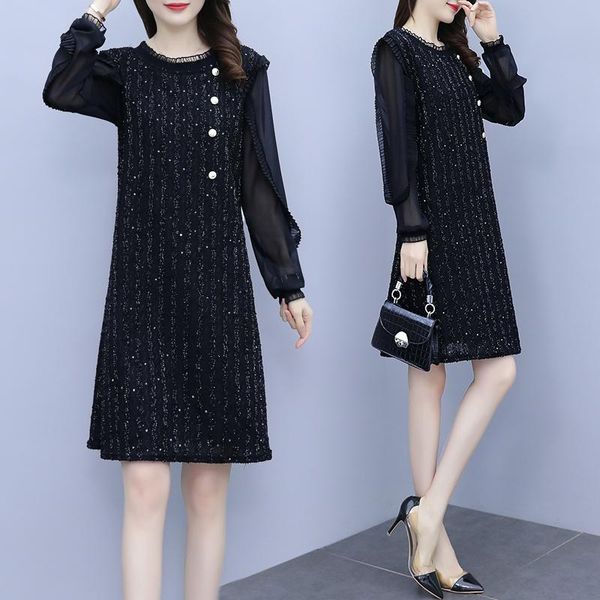 

casual dresses womens cute black mesh long sleeve dress 2021 autumn party cocktail fashion patchwork birthday office ladies work wear, Black;gray